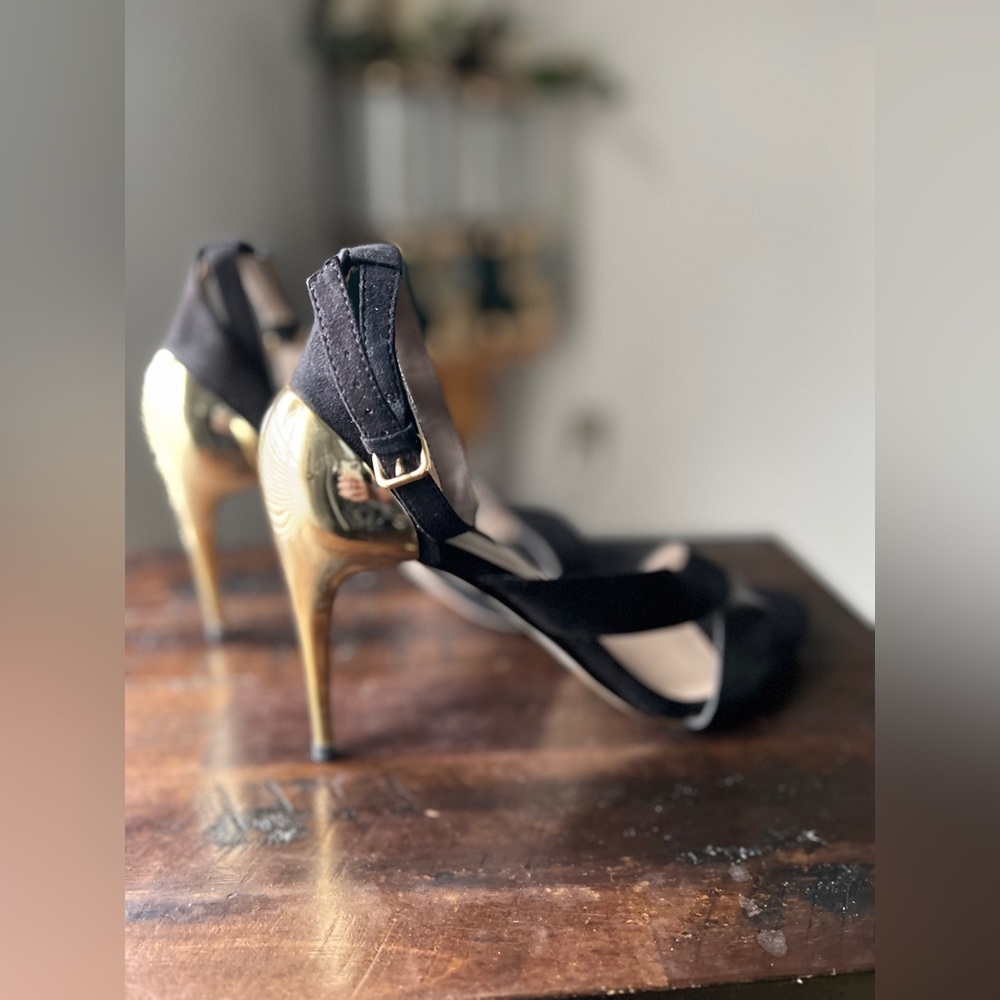 Zara Basic Collection Black Suede Leather And Gol… - image 2